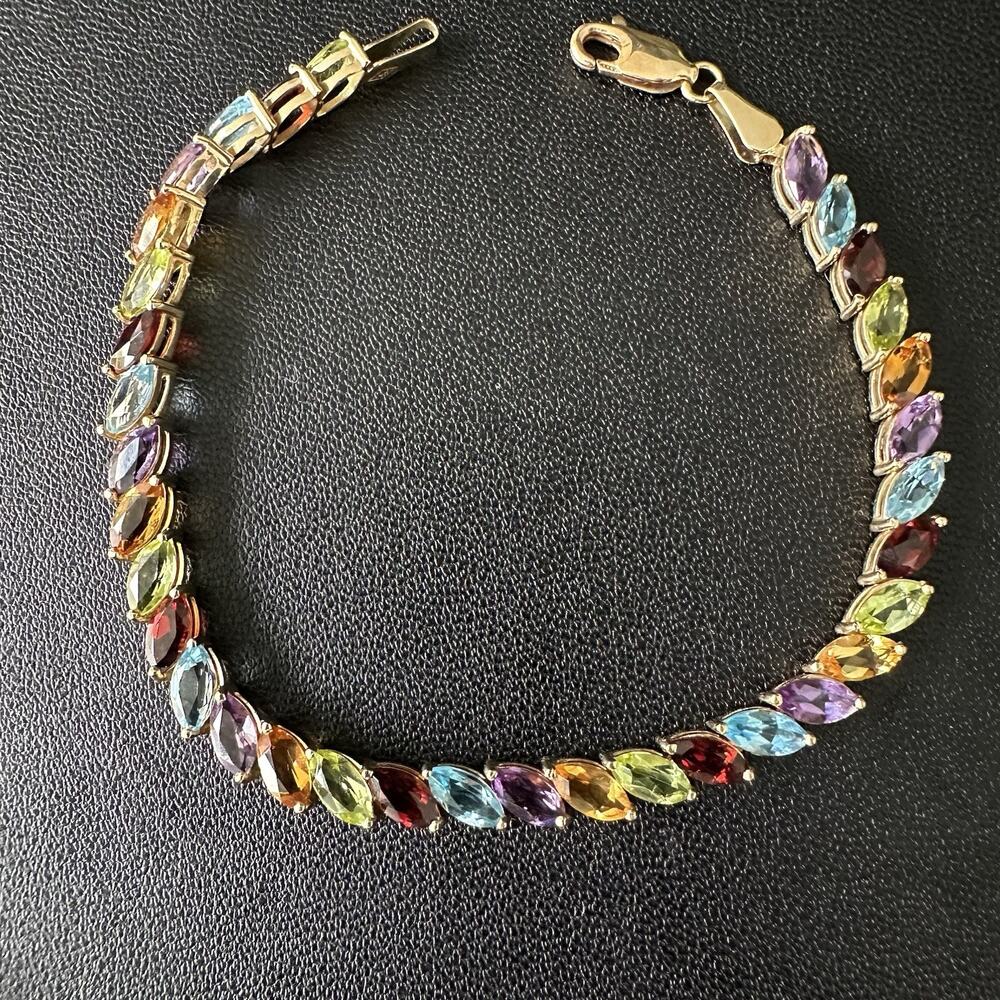 14k Yellow Gold Multi-Gemstone Tennis Bracelet 6.525 Inches 6.7g